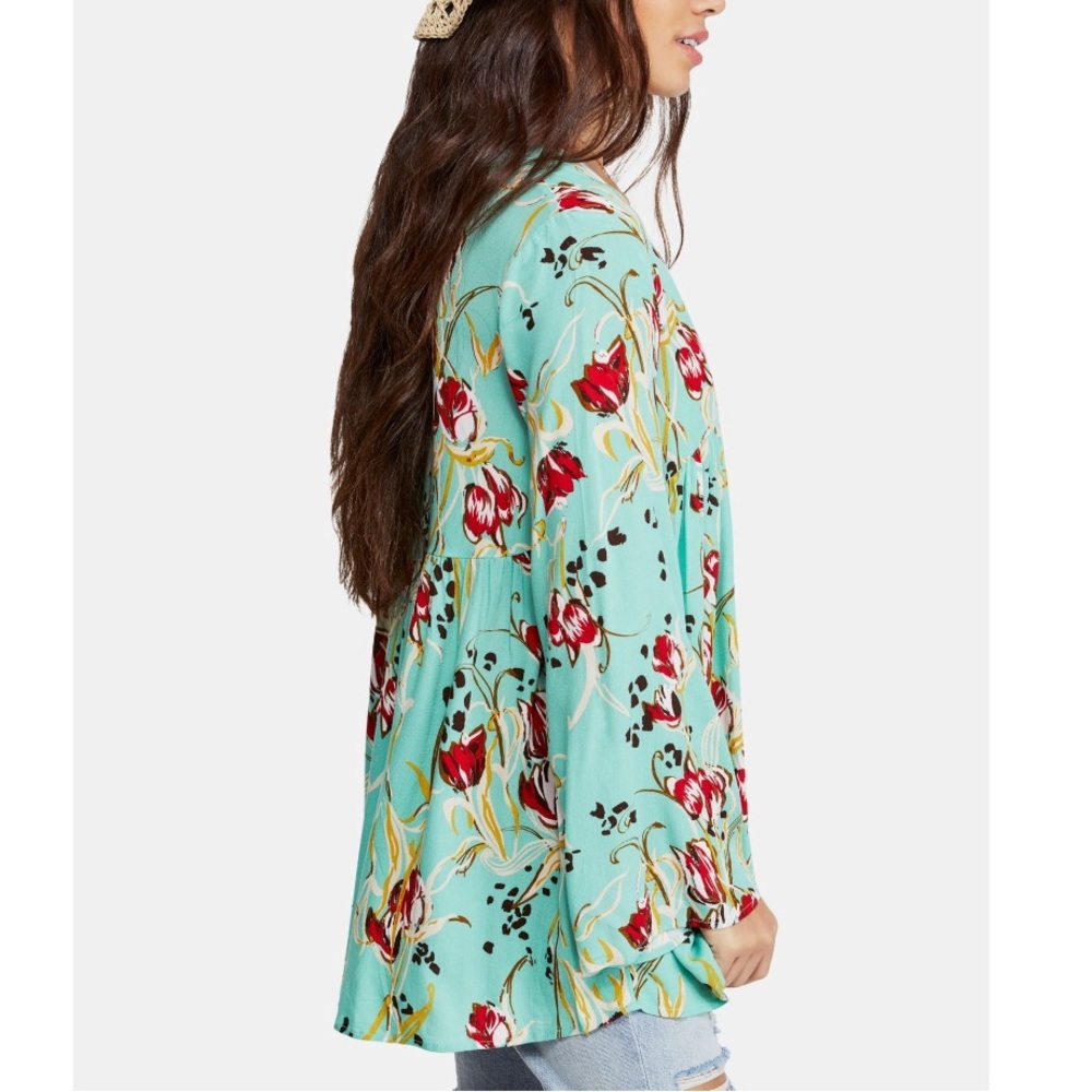 Free People Women's Green Floral Bella Printed Tunic Mini Dress Size XS NWT - Picture 4 of 9